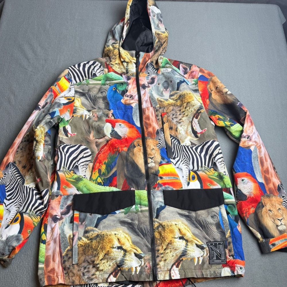 Neff Technical Outerwear Safari Animal Print Hooded Jacket Mens Large Full Zip